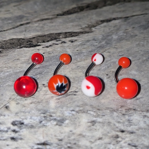 4 Belly Button Ring Set Red - Picture 2 of 3